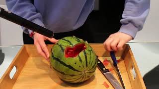 Stabbing flesh sound affect using a watermelon [upl. by Ahsinev]