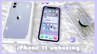 2021 Unboxing Purple iPhone 11 📦🍎  Setup  Accessories 🌻💜 [upl. by Bronny]