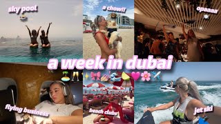 a week in dubai 🌞  girls trip  flying business aura skypool beach clubs dubai floods amp more [upl. by Judas886]