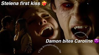 Stefan and Elena first kiss  Damon bites Caroline  The Vampire Diaries S1E2  Part 5 [upl. by Presber]