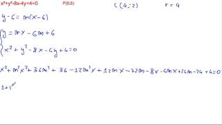 Determinare le tangenti alla circonferenza x²y²8x4y40 passanti per P66 [upl. by Ahsieat328]