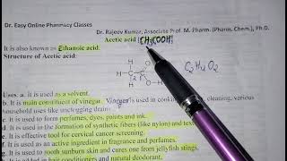 Acetic acid Structure and uses B Pharm first year second sem Pharm organic chemistry1 Unit5 [upl. by Peggy]