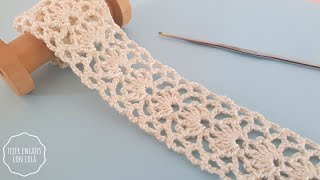 Cómo Tejer una Puntilla de Crochet Sencilla y Bonita  Tutorial Fácil Ideal Principiantes 🧶encajes [upl. by Bartko]