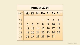 Kalender August 2024 [upl. by Roseann384]