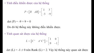 Tính Điều Khiển Được Và Tính Quan Sát Được Của Hệ Thống  Môn Lý Thuyết Điều Khiển Tự Động [upl. by Lamson]