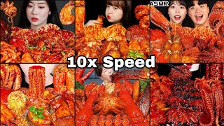 ASMREating Spicy🔥🔥🥵Sea Food😍Lobster🦞Octopus Black Bean Noodles King Crab Speed Eating Mukbang [upl. by Lansing]