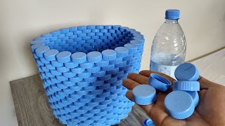 LAUNDRY BASKET FROM PLASTIC BOTTLE CAP  Very Easy DIY Plastic Recycle Ideas  Arts amp Crafts [upl. by Suzanne]