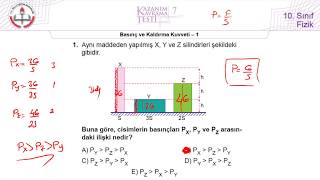 10Sınıf MEB Fizik Kazanım Kavrama Testi7 Basınç ve Kaldırma Kuvveti1 20192020 [upl. by Acinnej]