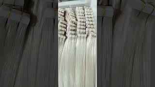 Ice Blonde Seamless Tapein Remy Human Hair Extensions tapeins keratintiphair remihumanhair [upl. by Lyrahs262]