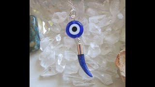 Evil Eye Blue Sodalite Gemstone Horn Pendant Necklace [upl. by Ohcamac712]