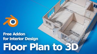 Blender Architecture Addon Tutorial Interior Design Floor Plan to 3D [upl. by Etteiluj]