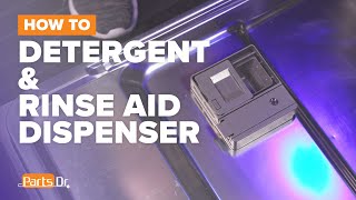 How to replace Detergent amp Rinse Aid Dispenser part  W10861000 on your Whirlpool Maytag Dishwasher [upl. by Ahsiemac]