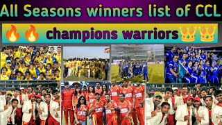 CCL winners list of all seasons  winners of CCL TELUGU WARRIORS teluguwarriors [upl. by Enilrahc]