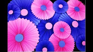 Party decorations with paper Rosettes  Paper Fan  How to make Paper Fan  Hand Fan Craftastic [upl. by Anisamot]