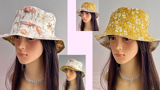 💖 Beautiful Summer bucket hat cutting and sewing  DIY Fabric Hats  Reversible Bucket Hat  Sun Hat [upl. by Ahsart]