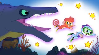 Club Baboo  Dinosaurs for Kids  Scary Mosasaurus Cartoon  Collecting shells and pearls  TRex [upl. by Blackman]