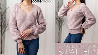 How to Crochet Classic V Neck Sweater  Pattern amp Tutorial DIY [upl. by Aborn]