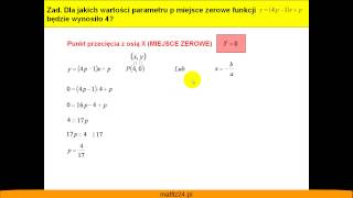 Miejsce zerowe funkcji z parametrem  Przykład i rozwiązanie  Matfiz24pl [upl. by Pacorro866]