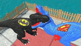 BATMAN TREX vs SPIDERMAN TREX HULK IRONMAN DEATH RUN  Animal Revolt Battle Simulator [upl. by Mariya392]