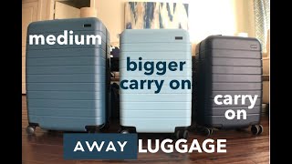 AWAY LUGGAGE Which size is for YOU  Carry on Bigger Carry On Medium  MAGGIES TWO CENTS [upl. by Yasmar]