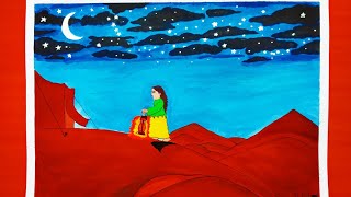 Rahul Art l Desert with girl painting l Creative l Art aidrahulart painting drawing champian [upl. by Sharman]