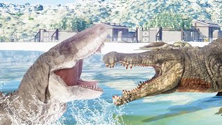 DEINOSUCHUS vs MEGALODON REX JURASSIC WORLD EVOLUTION [upl. by Egroeg]