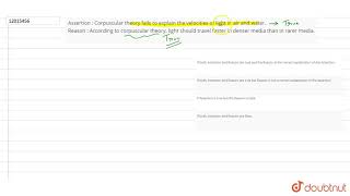 Assertion  Corpuscular theory fails to explain the velocities of light in air [upl. by Rugen792]