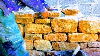 BUILDING RED SANDSTONE WALL  DETAIL TUTORIAL  PROFESSIONAL MASONRY DIY TIPS NATURAL STONE HOW TO [upl. by Sami767]