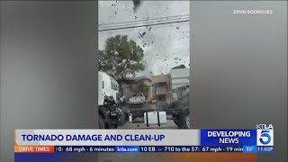 Residents left with major damage and cleanup following Southern California tornado [upl. by Friedly]