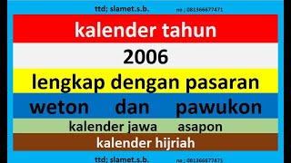 kalender 2006 lengkap pawukon  weton  pasaran kalender jawa  hijriah [upl. by Airehs]