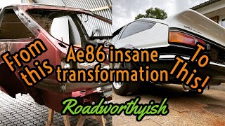 Toyota Ae86 Insane transformation  episode 4 Restoration time lapse Roadworthyish build series [upl. by Snilloc870]