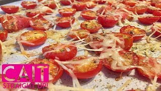 Garlic Parmesan Roasted Tomato Recipe  Cherry Tomato Recipe  Cait Straight Up [upl. by Ybbil188]