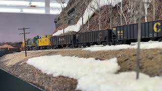 Heavy coal drag up the mountain on the Allagash Rwy With pushers [upl. by Hitchcock]