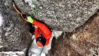 Repentance Chockstone left or right  Cathedral Ledge Ice Climbing [upl. by Mena137]