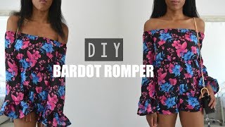 DIY  How To Make A Bell Sleeve Off The Shoulder PlaysuitRomper pattern available [upl. by Obnukotalo349]