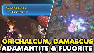 KH3  How To Farm Orichalcum  Damascus  Adamantite  Fluorite In Kingdom Hearts 3 [upl. by Floris]