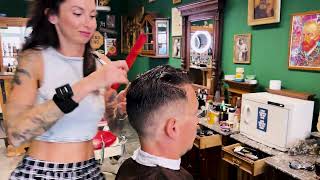 ASMR Female Barber Gives Perfect Haircut  Ultra Relaxing Scissor Sounds amp Whispering [upl. by Drarig]