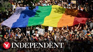 Watch again Thousands march in Paris for annual Pride parade on eve of French elections [upl. by Erv]