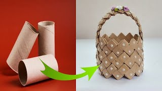 ideas bonitas de reciclaje canasta con rollos de papel higiénicobasket with toilet paper rolls [upl. by Aisayn]