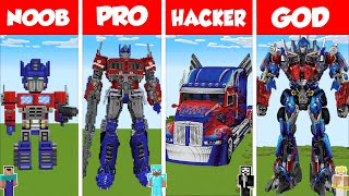 Minecraft OPTIMUS PRIME STATUE HOUSE BUILD CHALLENGE  NOOB vs PRO vs HACKER vs GOD  Animation [upl. by Atiker]