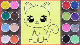 Colored sand painting pink cat so cute how to painting with color sand Chim Xinh channel [upl. by Eugene]