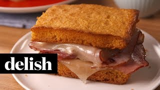 Honey Cornbread Sandwich with Country Ham and Swiss  Delish  Krups [upl. by Horatio941]