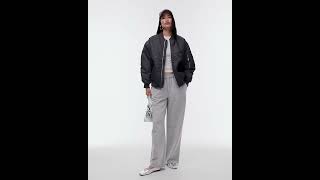 TOPSHOP Nero Collar Nylon Bomber Jacket Shiny Anthracite Grey Women  Asos [upl. by Neelat919]