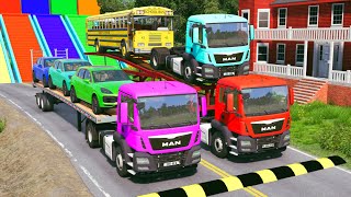 TRANSPORTING PIXAR CARS amp FRUITS WITH COLORED amp JOHN DEERE vs CLAAS vs TRACTORS  BeamNGdrive 864 [upl. by Xuaeb]