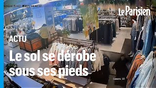 Chine  le sol d’un magasin s’effondre sous les pieds d’une cliente [upl. by Atterual]