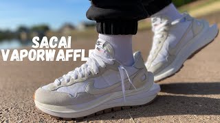 Summer MUST HAVE Nike X Sacai Vaporwaffle White Sail Review amp On Foot [upl. by Elrod]