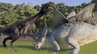 Jurassic World Evolution 2  Therizinosaurus Vs Stegoceratops [upl. by Bret]