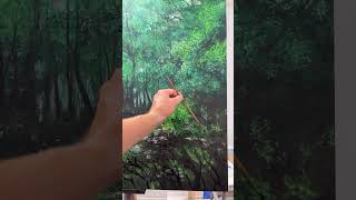 Zaznaczanie cieni krzewów na obrazie  dla początkujących painting art tutorial oilpainting [upl. by Suiravat]