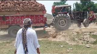 Dangerous Tractor Stunt in PunjabMassey Ferguson 385 Loaded Trolly With 5000 Bricks [upl. by Avie201]