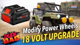 EASY  How To Modify 12 Volt Power Wheels To 18 Volt power tools battery Jeep 18 Volt Upgrade [upl. by Aya]